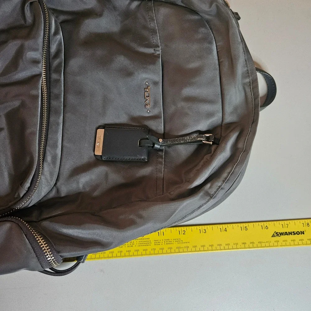 Tumi Voyageur Grey Nylon Laptop Backpack Silver Hardware Travel Bag